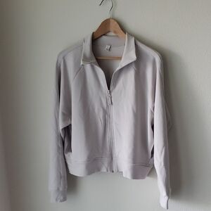 ZELLA Light Gray Tan Zip-Up Jacket Sweatshirt Sz XL Athleisure Soft Comfy Travel